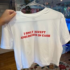 Trendy White Tee with Red Text